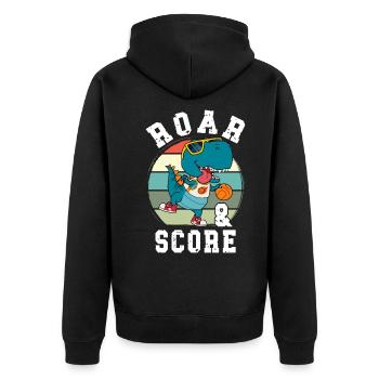 Basketball Dino T-Rex Spieler Sport Comic Cartoon - Unisex Premium Bio Zip Hoodie - Schwarz - Hinten - Nico (187cm)