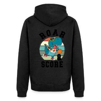 Basketball Dino T-Rex Spieler Sport Comic Cartoon - Unisex Premium Bio Zip Hoodie - Schwarz - Hinten - Nico (187cm)