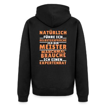 Ich führe Selbstgespräche - Meister Edition - Unisex Premium Bio Zip Hoodie - Schwarz - Hinten - Nico (187cm)