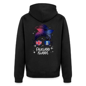 Falkland Islands - Unisex Premium Organic Zip Hoodie - black - Back - Nico (187cm)
