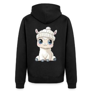Alpaca Cute Cute Baby Kids Animal Llama Cartoon - Unisex Premium Organic Zip Hoodie - black - Back - Nico (187cm)
