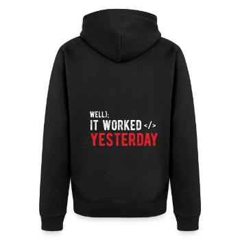 Software Ingenieur Informatiker Programmierer - Unisex Premium Bio Zip Hoodie - Schwarz - Hinten - Nico (187cm)