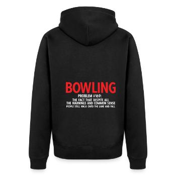 Bowling - Unisex Premium Bio Zip Hoodie - Schwarz - Hinten - Nico (187cm)