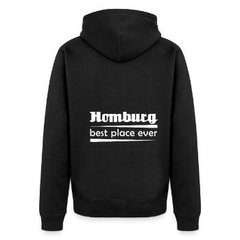 Homburg - Stadt best place ever - Unisex Premium Bio Zip Hoodie - Schwarz - Hinten - Nico (187cm)