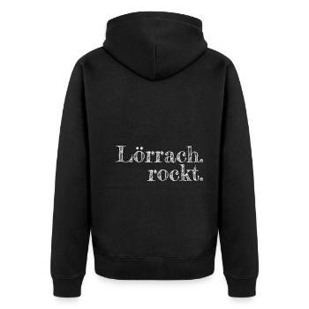Lörrach rockt - Textdesign mit Stadtnamen - Unisex Premium Bio Zip Hoodie - Schwarz - Hinten - Nico (187cm)