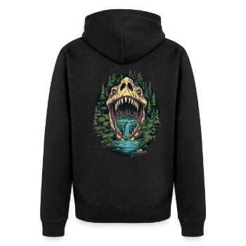 Dinosaurier Dino Fossil Carnivor Herbivor T-Rex - Unisex Premium Bio Zip Hoodie - Schwarz - Hinten - Nico (187cm)