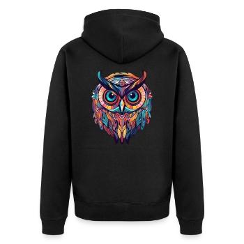 Eule bunt Boho Cartoon Style, geometrisch - Unisex Premium Bio Zip Hoodie - Schwarz - Hinten - Nico (187cm)