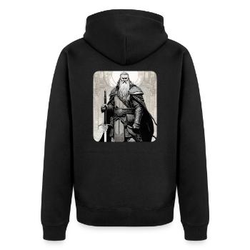 Stolzer Wikinger mit Hörner Helm nordisch - Unisex Premium Bio Zip Hoodie - Schwarz - Hinten - Nico (187cm)