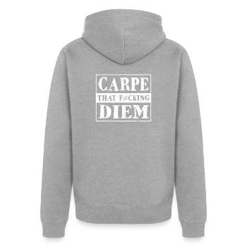 Carpe That F#cking Diem Inspiration Motivation - Unisex Premium Organic Zip Hoodie - heather grey - Back - Nico (187cm)