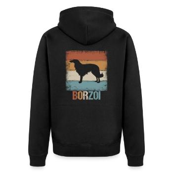 Barsoi Borzoi Russischer Windhund Geschenk - Unisex Premium Bio Zip Hoodie - Schwarz - Hinten - Nico (187cm)
