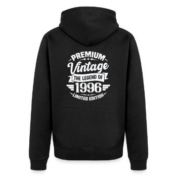 Vintage 1996 Limitierte Auflage - Unisex Premium Bio Zip Hoodie - Schwarz - Hinten - Nico (187cm)