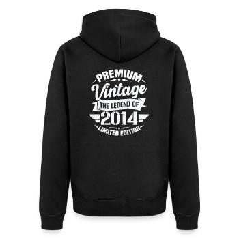 Jahrgang 2014 Limited Edition - Unisex Premium Bio Zip Hoodie - Schwarz - Hinten - Nico (187cm)