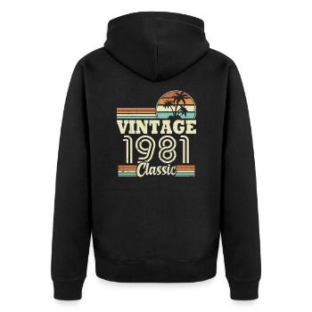 Vintage 1981 Classic, birthday gift 42 years - Unisex Premium Organic Zip Hoodie - black - Back - Nico (187cm)