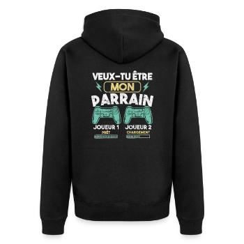 Veux-tu être mon parrain, Demande parrain gamer - Veste à capuche bio Premium Unisexe - noir - Dos - Nico (187cm)