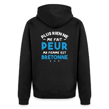 Humour cadeau Pas peur, ma femme est Bretonne - Veste à capuche bio Premium Unisexe - noir - Dos - Nico (187cm)