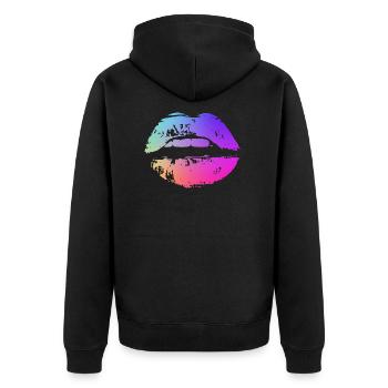 neon colored lip - Unisex Premium Organic Zip Hoodie - black - Back - Nico (187cm)