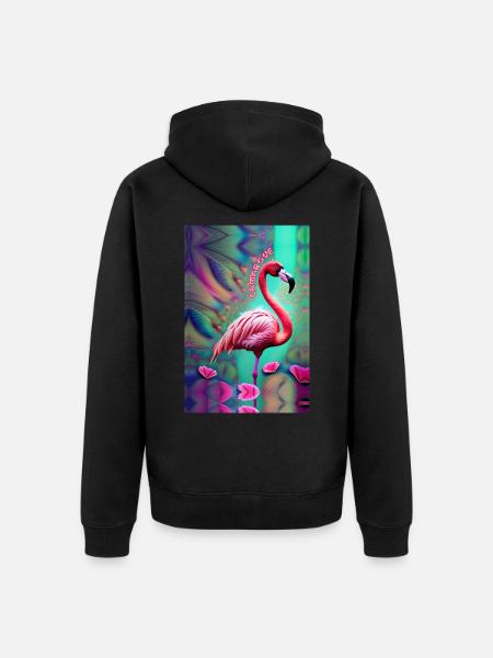 FLAMINGO CAMARGUE PASTELS - Unisex Premium Organic Zip Hoodie - black