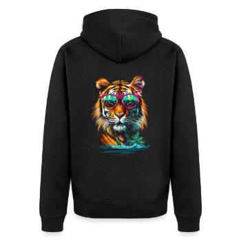 Tiger - Unisex Premium Bio Zip Hoodie - Schwarz - Hinten - Nico (187cm)
