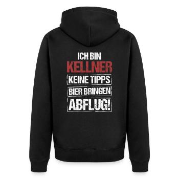 Ich bin Kellner - Bier bringen und Abflug - Unisex Premium Bio Zip Hoodie - Schwarz - Hinten - Nico (187cm)