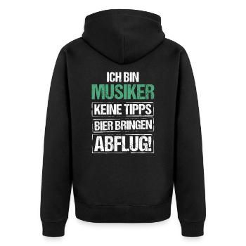 Ich bin Musiker - Bier bringen und Abflug - Unisex Premium Bio Zip Hoodie - Schwarz - Hinten - Nico (187cm)