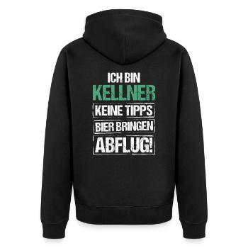 Ich bin Kellner - Bier bringen und Abflug - Unisex Premium Bio Zip Hoodie - Schwarz - Hinten - Nico (187cm)