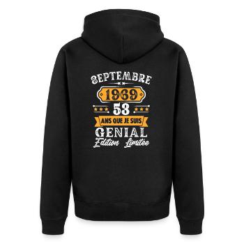 Cadeau D'anniversaire 53 Ans Septembre 1969 Rétro - Veste à capuche bio Premium Unisexe - noir - Dos - Nico (187cm)