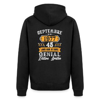Cadeau D'anniversaire 45 Ans Septembre 1977 Rétro - Veste à capuche bio Premium Unisexe - noir - Dos - Nico (187cm)