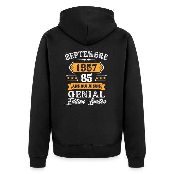 Cadeau D'anniversaire 65 Ans Septembre 1957 Rétro - Veste à capuche bio Premium Unisexe - noir - Dos - Nico (187cm)