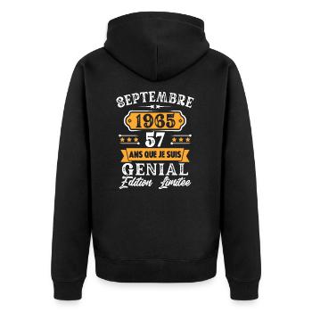 Cadeau D'anniversaire 57 Ans Septembre 1965 Rétro - Veste à capuche bio Premium Unisexe - noir - Dos - Nico (187cm)