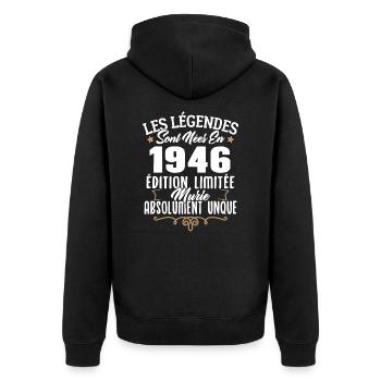 Les légendes sont nées en 1946 édition limitée - Veste à capuche bio Premium Unisexe - noir - Dos - Nico (187cm)