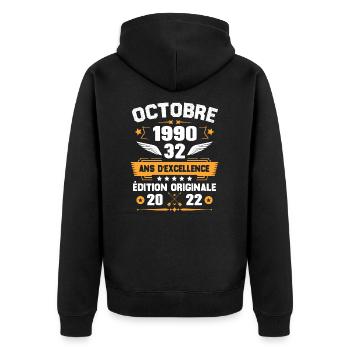 Octobre 1990 Idée cadeau d'anniversaire 32 ans - Veste à capuche bio Premium Unisexe - noir - Dos - Nico (187cm)