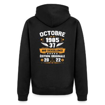 Octobre 1985 Idée Cadeau D'anniversaire 37 Ans - Veste à capuche bio Premium Unisexe - noir - Dos - Nico (187cm)