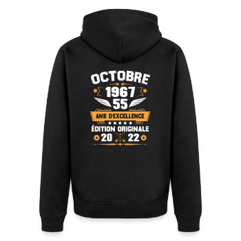 Octobre 1967 Idée Cadeau D'anniversaire 55 Ans - Veste à capuche bio Premium Unisexe - noir - Dos - Nico (187cm)