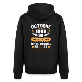 Octobre 1986 Idée Cadeau D'anniversaire 36 Ans - Veste à capuche bio Premium Unisexe - noir - Dos - Nico (187cm)