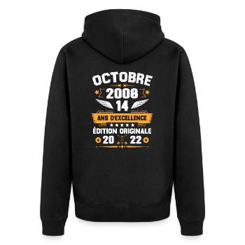 Octobre 2008 Idée Cadeau D'anniversaire 14 Ans - Veste à capuche bio Premium Unisexe - noir - Dos - Nico (187cm)