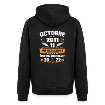 Octobre 2011 Idée Cadeau D'anniversaire 11 Ans - Veste à capuche bio Premium Unisexe - noir - Dos - Nico (187cm)