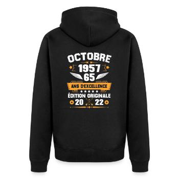 Octobre 1957 Idée Cadeau D'anniversaire 65 Ans - Veste à capuche bio Premium Unisexe - noir - Dos - Nico (187cm)