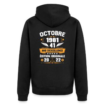 Octobre 1981 Idée Cadeau D'anniversaire 41 Ans - Veste à capuche bio Premium Unisexe - noir - Dos - Nico (187cm)