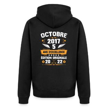 Octobre 2017 Idée Cadeau D'anniversaire 5 Ans - Veste à capuche bio Premium Unisexe - noir - Dos - Nico (187cm)