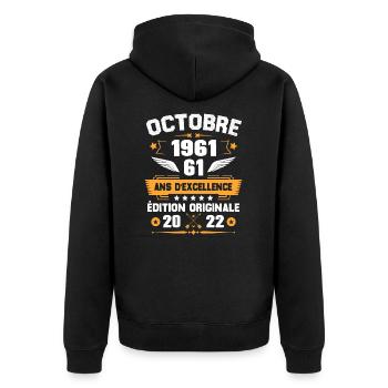 Octobre 1961 Idée Cadeau D'anniversaire 61 Ans - Veste à capuche bio Premium Unisexe - noir - Dos - Nico (187cm)