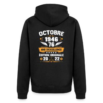 Octobre 1946 Idée Cadeau D'anniversaire 76 Ans - Veste à capuche bio Premium Unisexe - noir - Dos - Nico (187cm)