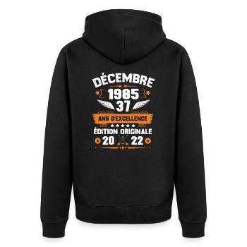 Décembre 1985 Idée Cadeau D'anniversaire 37 Ans - Veste à capuche bio Premium Unisexe - noir - Dos - Nico (187cm)