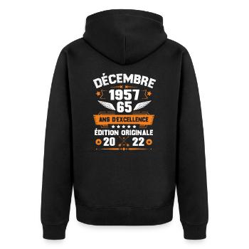 Décembre 1957 Idée Cadeau D'anniversaire 65 Ans - Veste à capuche bio Premium Unisexe - noir - Dos - Nico (187cm)