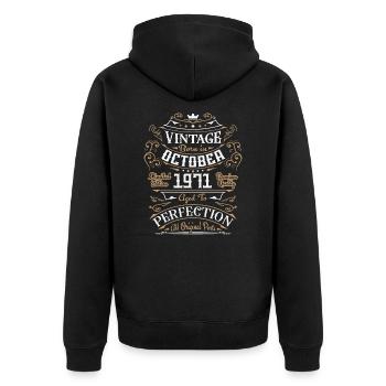 Vintage Oktober 1971 / Retro Geburtstagsgeschenk - Unisex Premium Bio Zip Hoodie - Schwarz - Hinten - Nico (187cm)