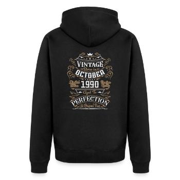 Vintage Oktober 1990 / Retro Geburtstagsgeschenk - Unisex Premium Bio Zip Hoodie - Schwarz - Hinten - Nico (187cm)