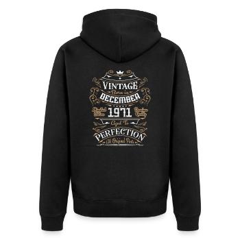Vintage Dezember 1971, Retro Geburtstagsgeschenk - Unisex Premium Bio Zip Hoodie - Schwarz - Hinten - Nico (187cm)