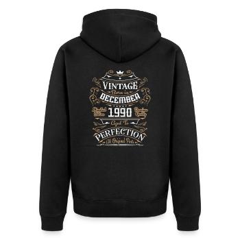 Vintage Dezember 1990, Retro Geburtstagsgeschenk - Unisex Premium Bio Zip Hoodie - Schwarz - Hinten - Nico (187cm)