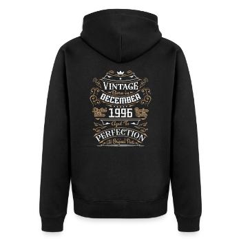 Vintage Dezember 1996, Retro Geburtstagsgeschenk - Unisex Premium Bio Zip Hoodie - Schwarz - Hinten - Nico (187cm)
