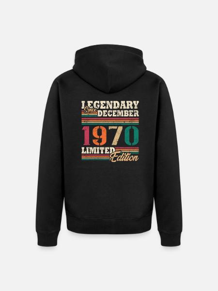 Légendaire Décembre 1970 édition limitée - Veste à capuche bio Premium Unisexe - noir
