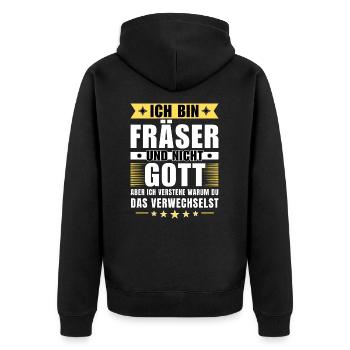 Ich bin Fräser und nicht Gott - Unisex Premium Bio Zip Hoodie - Schwarz - Hinten - Nico (187cm)